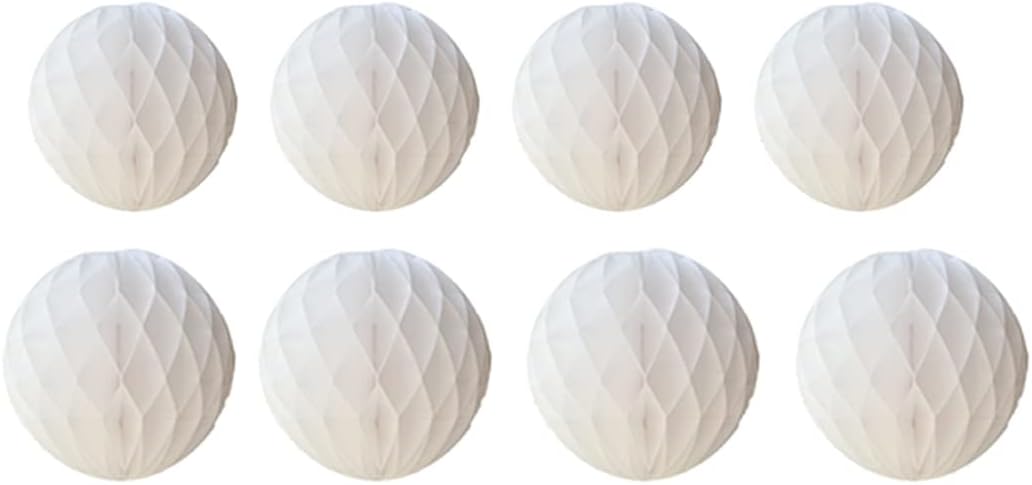 8pc Honeycomb Balls Party Decorations 8'' 10'' Tissue Paper Pom Poms Flower Balls Hanging Paper Honeycomb Balls for Party Baby Shower Birthday Wedding Nursery Wall Decor(8'' 10'' White)