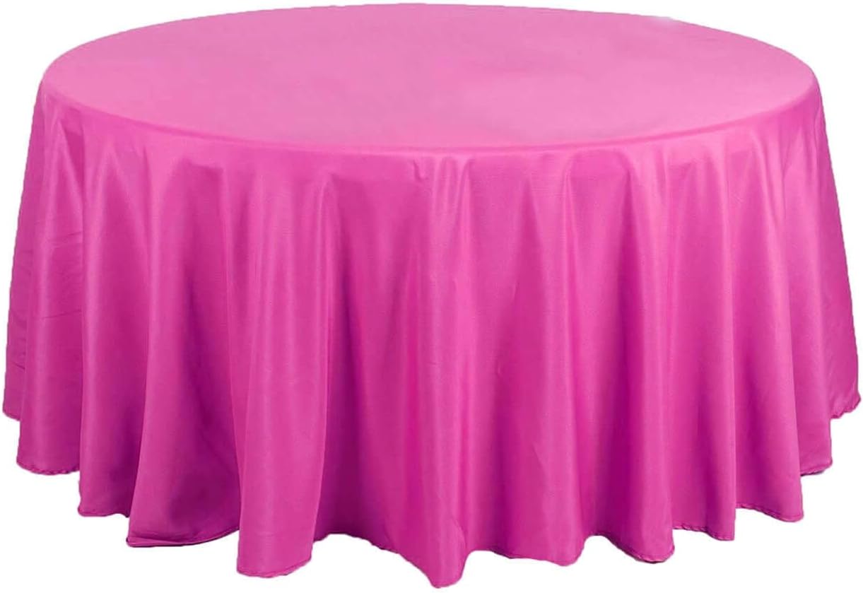 Efavormart Round Tablecloth, 120 Inch Stain & Wrinkle Resistant Washable Table Cloth, Decorative Polyester Fabric Table Cover for Banquet, Wedding, Dining - Fushia
