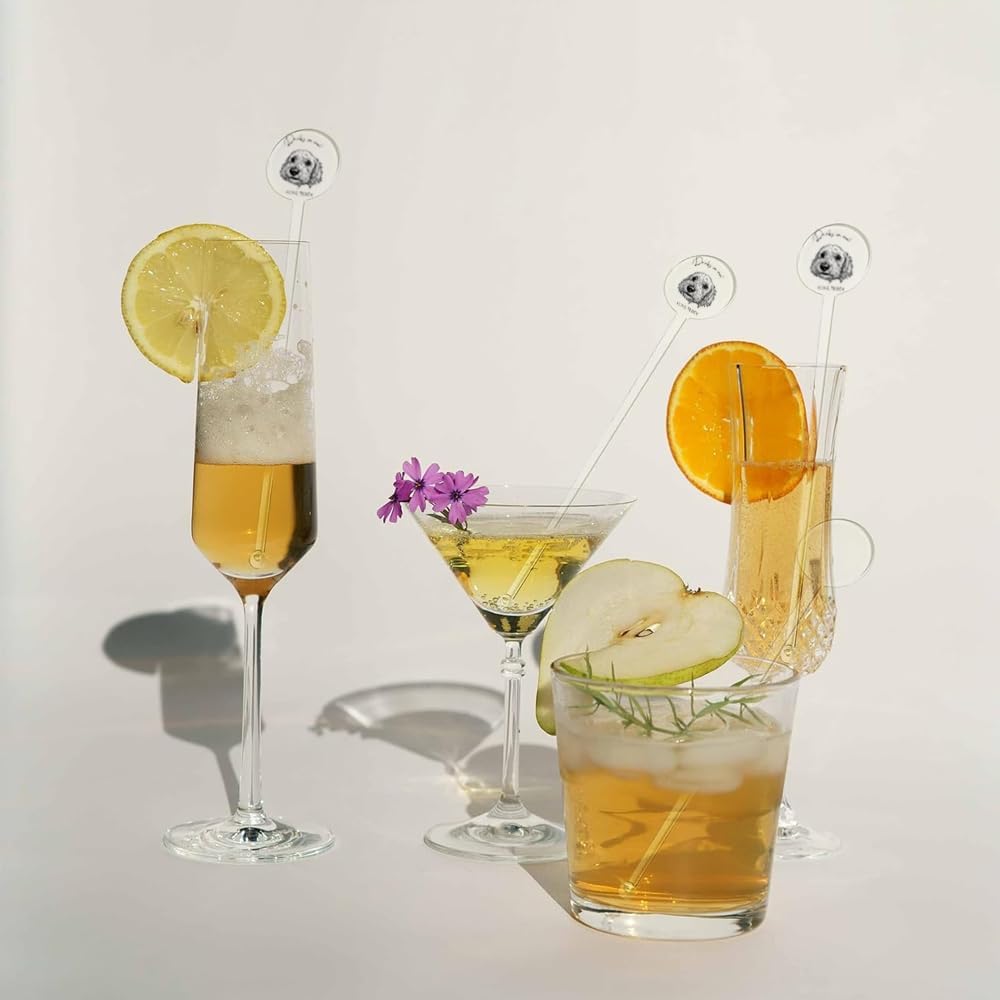 Coolslove Personalized Wedding Dog Stir Sticks, Custom Illustrated Pet Acrylic Cocktail Stirrers, Acrylic Cocktail Stirrers, Wedding Drink Sticks, Wedding Favors Decors Essentials Style 1