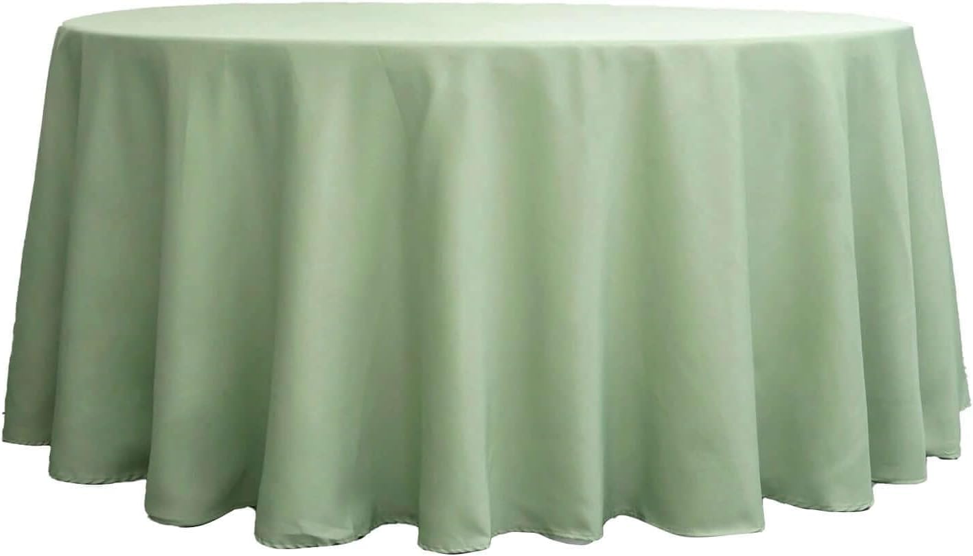 Efavormart Round Tablecloth, 132 Inch Stain & Wrinkle Resistant Washable Table Cloth, Decorative Polyester Fabric Table Cover for Banquet, Wedding, Dining- Sage Green