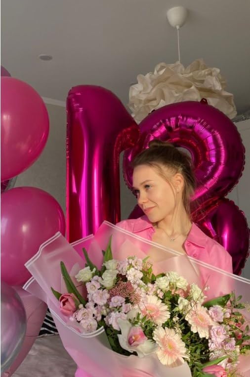 40 Inch Hot Pink 1 Number Balloon, 1 Number Balloons Birthday Decorations for Girl Kids Toddler Baby, Giant Number 1 Balloon