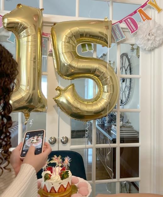 Light Gold 40 Inch Large Number 5 Birthday Balloon, Five 5th 15 25 35 50 55 Birthday Celebration Decorations, Champagne Gold Foil 5 Mylar Helium Balloons Girl Boy Anniversary Party Supplies