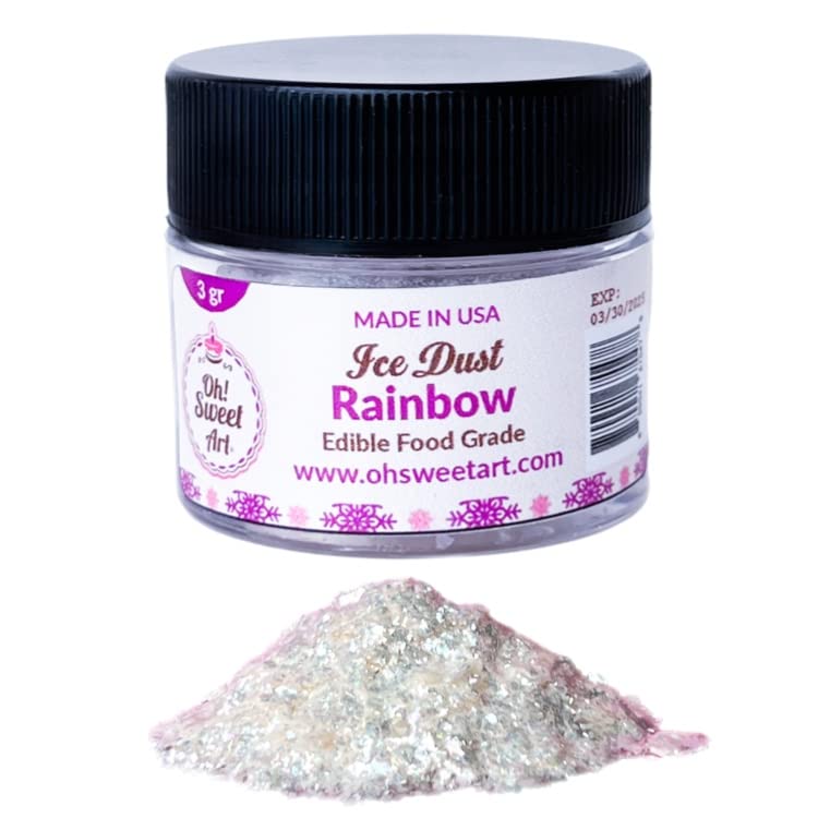 Oh Sweet Art - Ice Dust - Edible Glitter For Decorating Cakes, Cupcakes, Cake Pops, & More - Sprinkle on Sparkle and Luster to Sweets - Kosher, Food-Grade Coloring - Rainbow - 3 grams