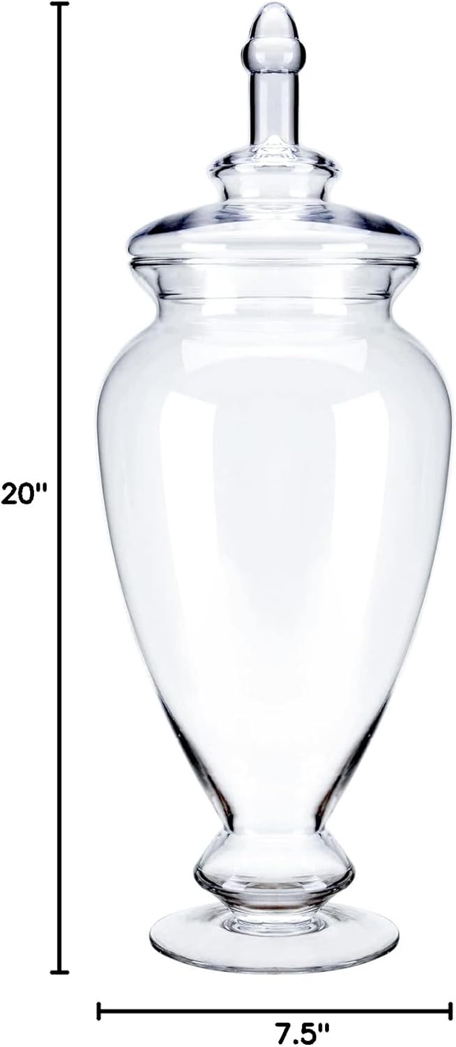 Glass Large Apothecary Jars, Clear Candy Bowl Dishes Holder Elegant Storage Buffet Display, Decorative Wedding Candy Organizer Canisters (Height: 20" Body: 7.5")