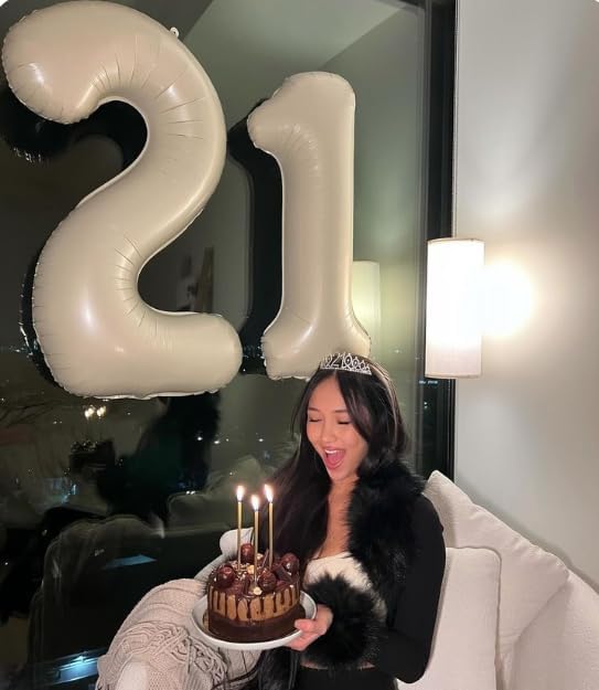 Cream White Number 7 Birthday Balloon 40 Inch, Digital Balloons for 7 17 27 70 77 Party Celebration Decorations Supplies, Mylar Foil Numbers Balloon for Seven Wedding Anniversary