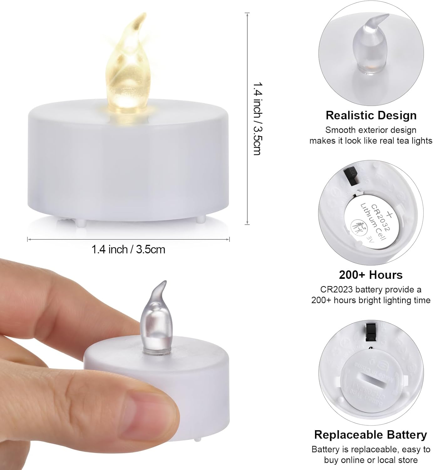 Hanzim Battery Tea Lights, 50 Pack LED Tea Light Candles 100 Hours Realistic Flickering Bulb Battery Operated Tea Lights for Seasonal Festival Celebration Electric Fake Candle in Warm Yellow