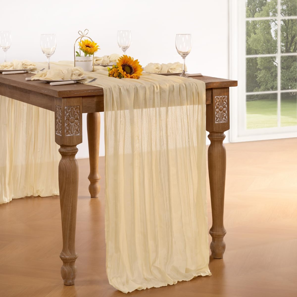 Beige Cheesecloth Table Runner Fall Table Runner 120 Inches Boho Gauze Cream Cheese Cloth Fall Table Decorations for Thanksgiving Wedding Bridal Baby Shower Garden Party Decor