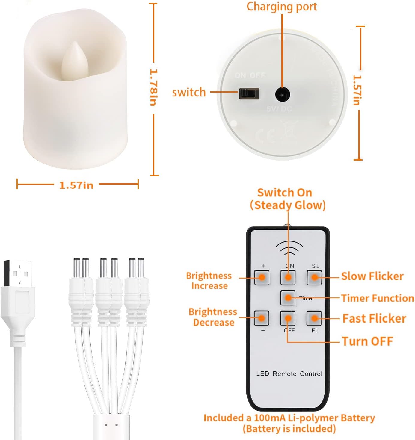 FREEPOWER Rechargeable Flameless Flickering Tea Light Candles Remote Control High Brightness Votive Candles with Cycling Timer, for Home and Holiday Decor, Pack of 6.