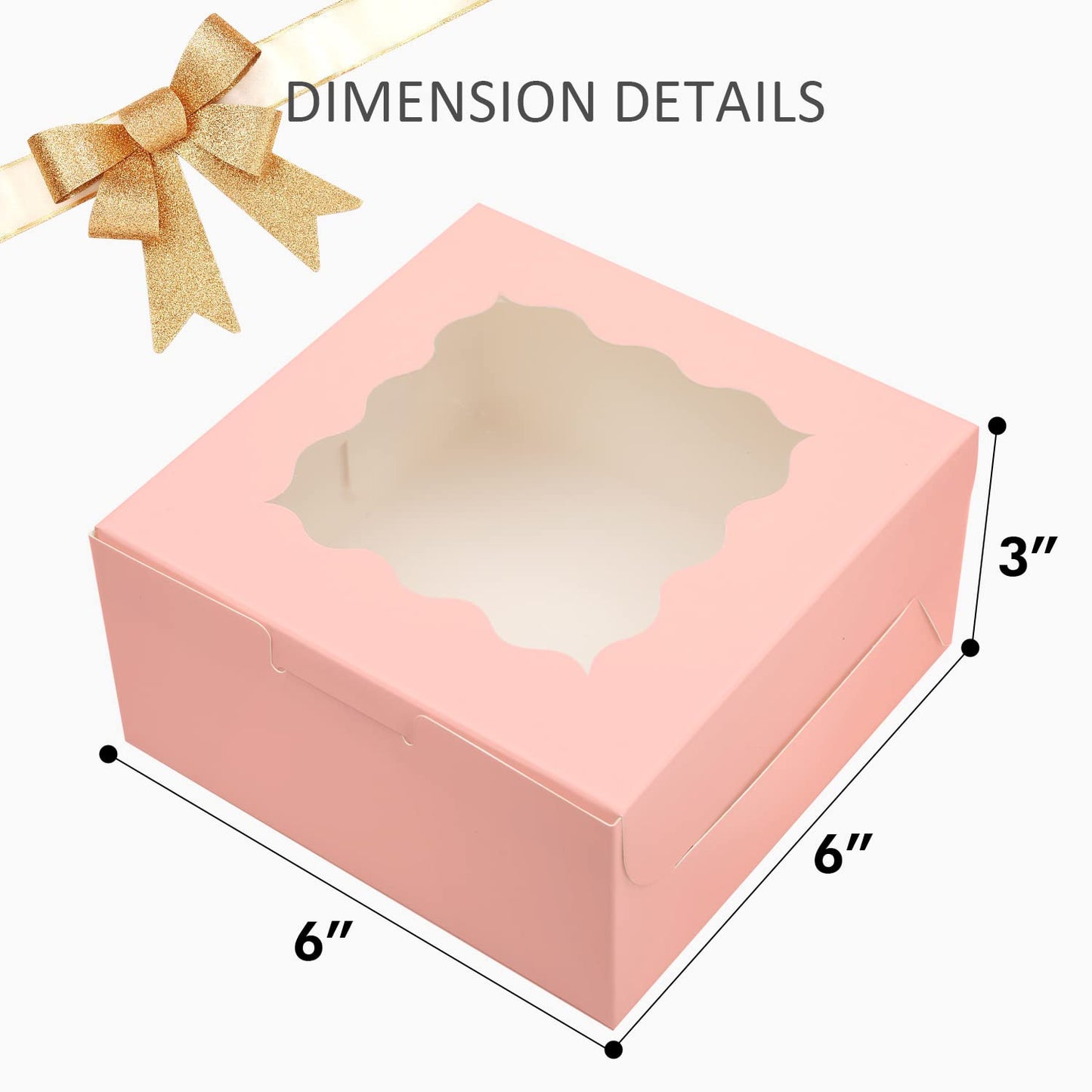 Bakepacker Pink Bakery Boxes with Window 6x6x3 inches Thick & Sturdy Macaroon Pastry Boxes Cookie Boxes for Bakerys(60-Packs)