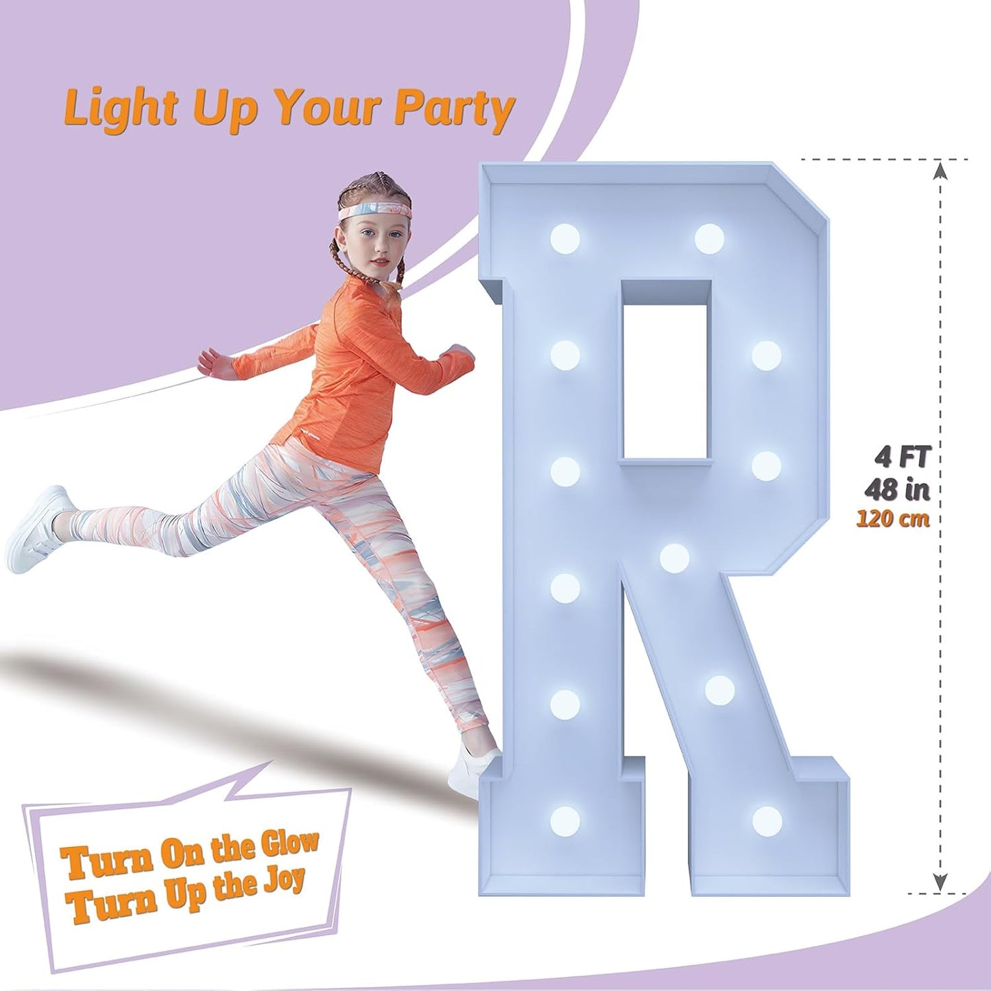 4FT Marquee Light Up Letters R – Cool White LED, Easy to Assemble Foam Board with Back Support, Large Marquee Light Up Letters for Birthday, Wedding, Party, Anniversary, Baby Shower Decor