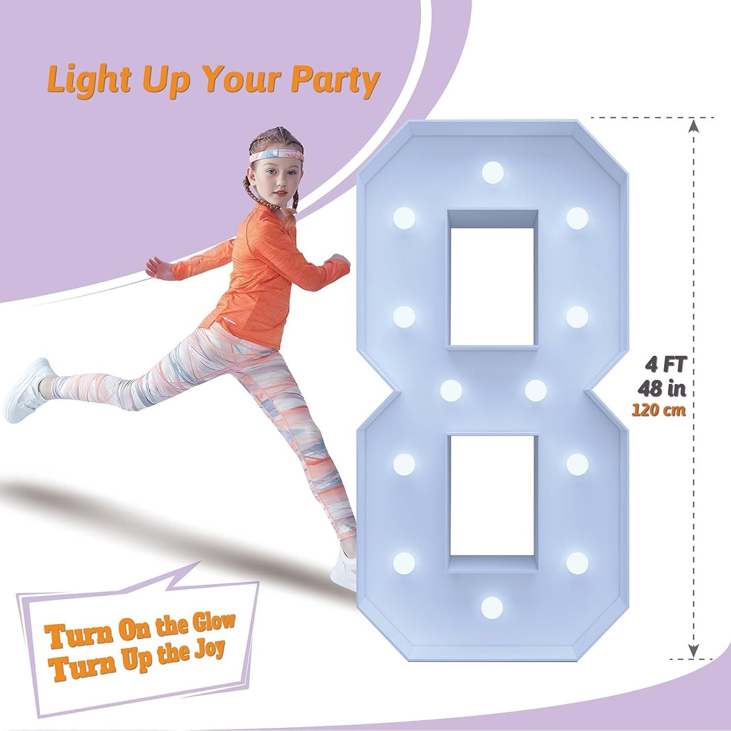 4FT Marquee Light Up Numbers 8 – Cool White LED, Easy to Assemble Foam Board with Back Support, Large Marquee Light Up Numbers for Birthday, Wedding, Party, Anniversary, Baby Shower Decor