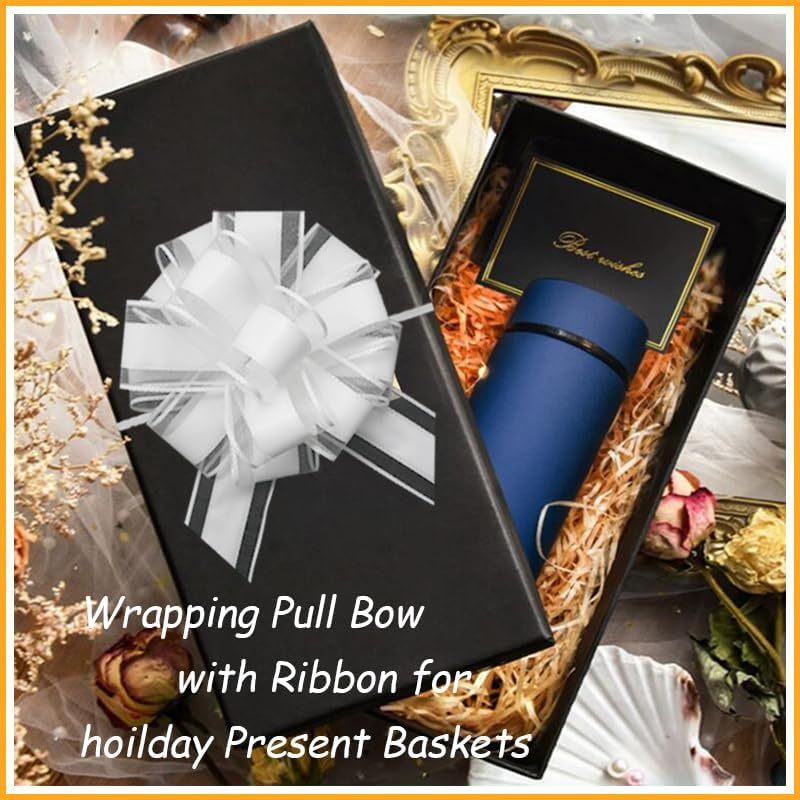 6 Pieces Large Pull Bows,6 inches,Bow for Gift Wrapping,Pull Bows for Christmas Party Birthday Gift Wedding Baskets,Valentine's Day Gift Decorations, Flower Decorations (White), BE-03