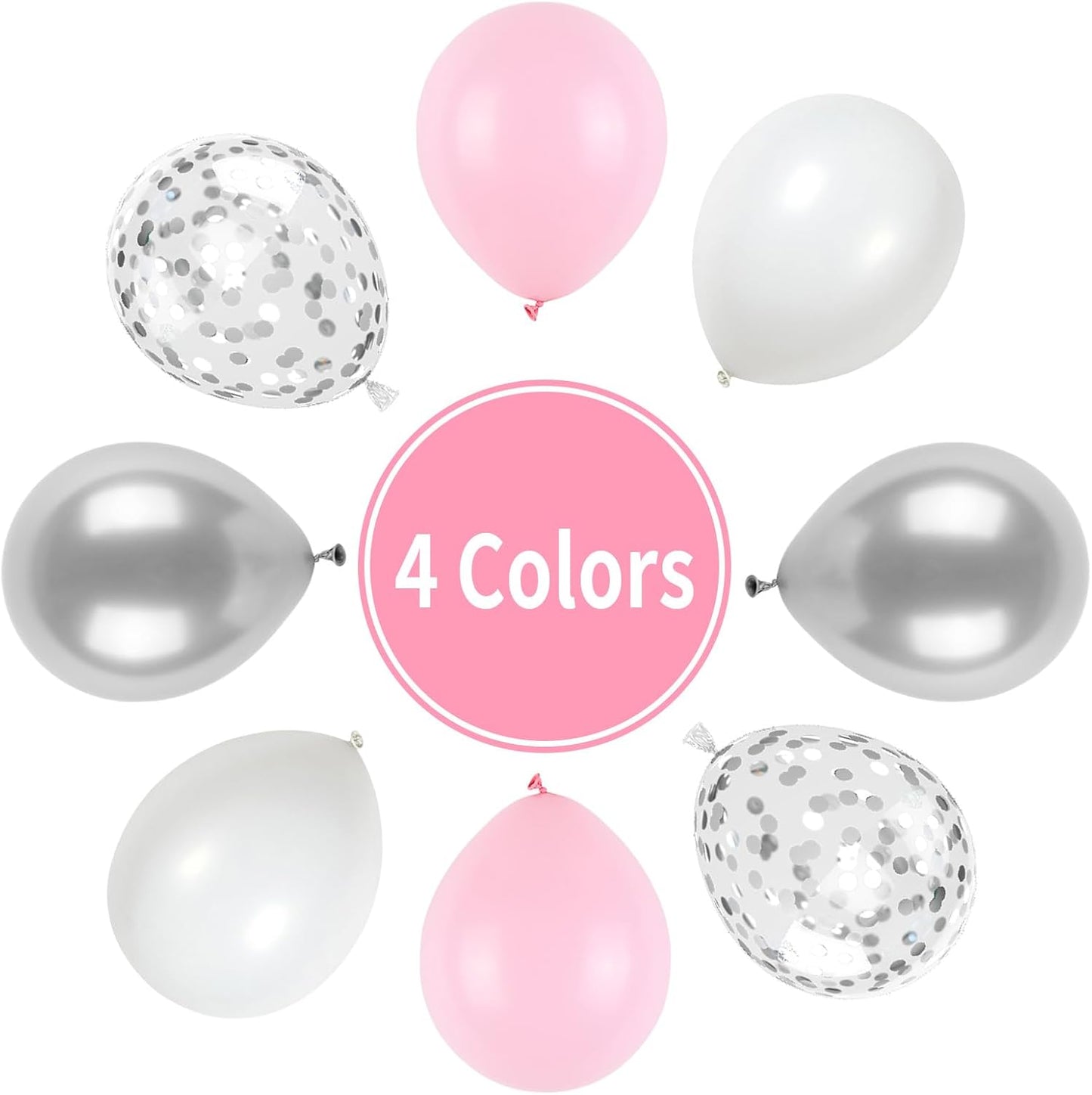 Pink and Silver Balloons, Pastel Pink White Balloon Metallic Silver White Macaron Balloon Party Confetti Balloons for Girls Kids Birthday Bride Wedding Baby Shower Graduation