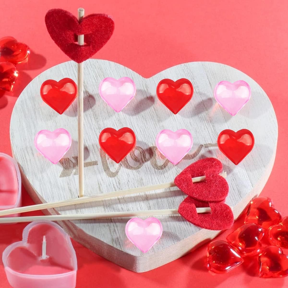 Fangoo 110 Pieces Red Pink Acrylic Heart Gems for Valentine's Day Decor Heart Rocks Vase Filler Table Scatter for DIY Crafts Engagement Wedding Anniversary Home Decoration