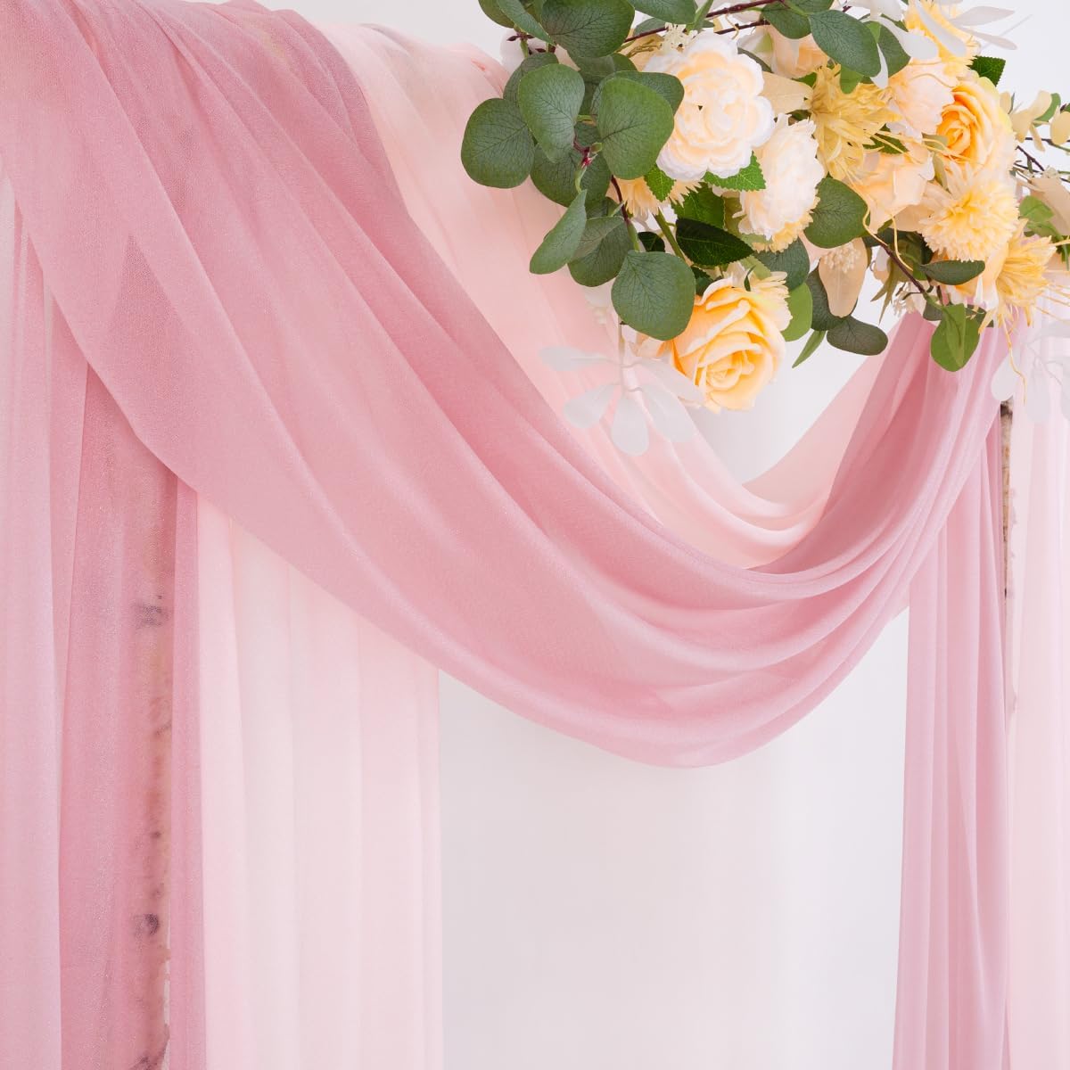 Socomi Wedding Arch Draping Fabric 29" x 20Ft 2 Panels Dusty Rose and Blush Pink Sheer Outdoor Curtain Drapes Extra Long for Bridal Baby Shower Birthday Party Decor