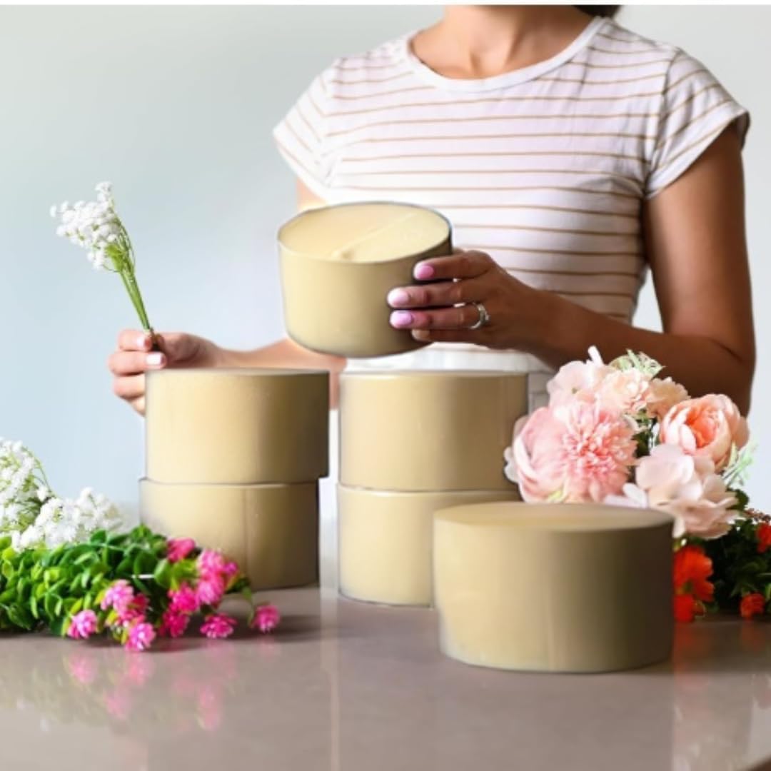 XCEL Floral Foam Block Unlike Any Other - Reusable Floral Blocks Flower Foam for Artificial Flower Arrangements (Cream - 5" x 3" Round (6 Pack))