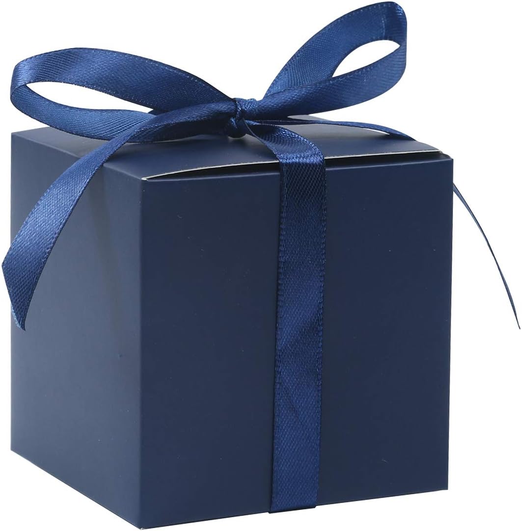 COTOPHER 60pcs Small Gift Boxes, Favor Boxes 2x2x2 inches Paper Gift Boxes with Ribbons Candy Box for Wedding Favors Baby Shower Bridal Shower Birthday Party (60pcs 2x2x2, Blue)