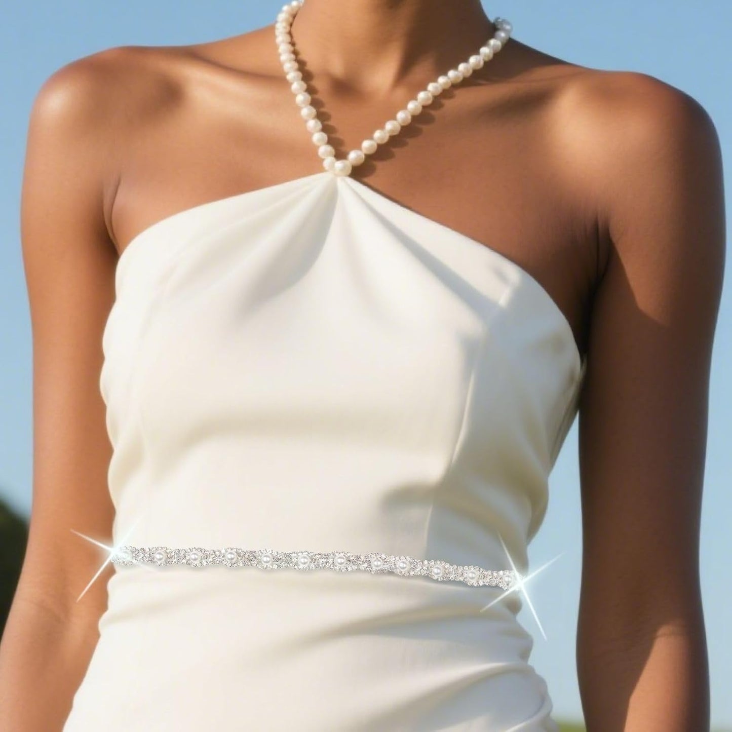 PEARLY JUN 2 Yards Pearl Rhinestone Trim Chain Silver Crystal Fringe Diamond Applique Ribbon String Tassel Strip for Sewing Wedding Dress Crafting Crafts Flower Embellishments