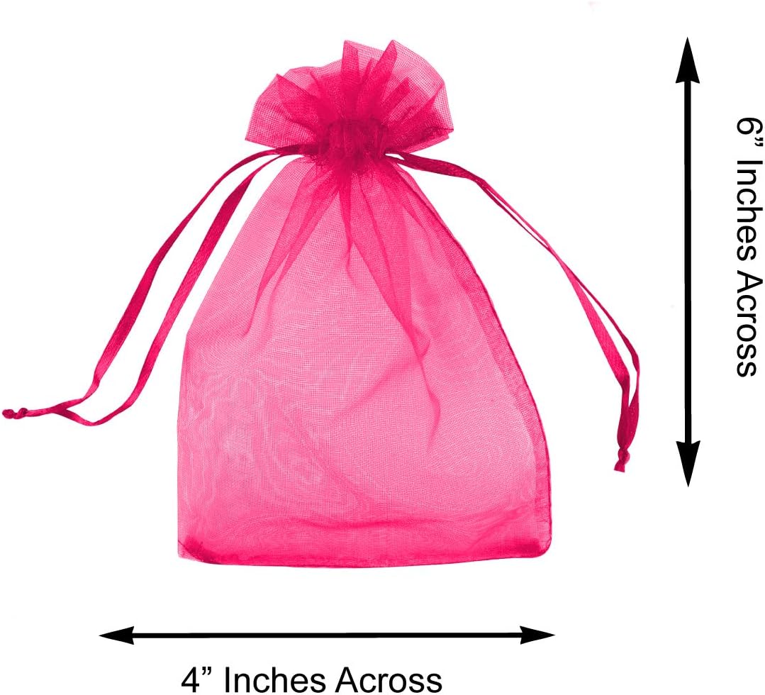 Super Z Outlet 100 Pack 4x6 Inch Mini Sheer Drawstring Organza Transparent Bags Jewelry Sack Pouches for Wedding, Party Decorations, Arts & Crafts Gifts (Fuchsia)