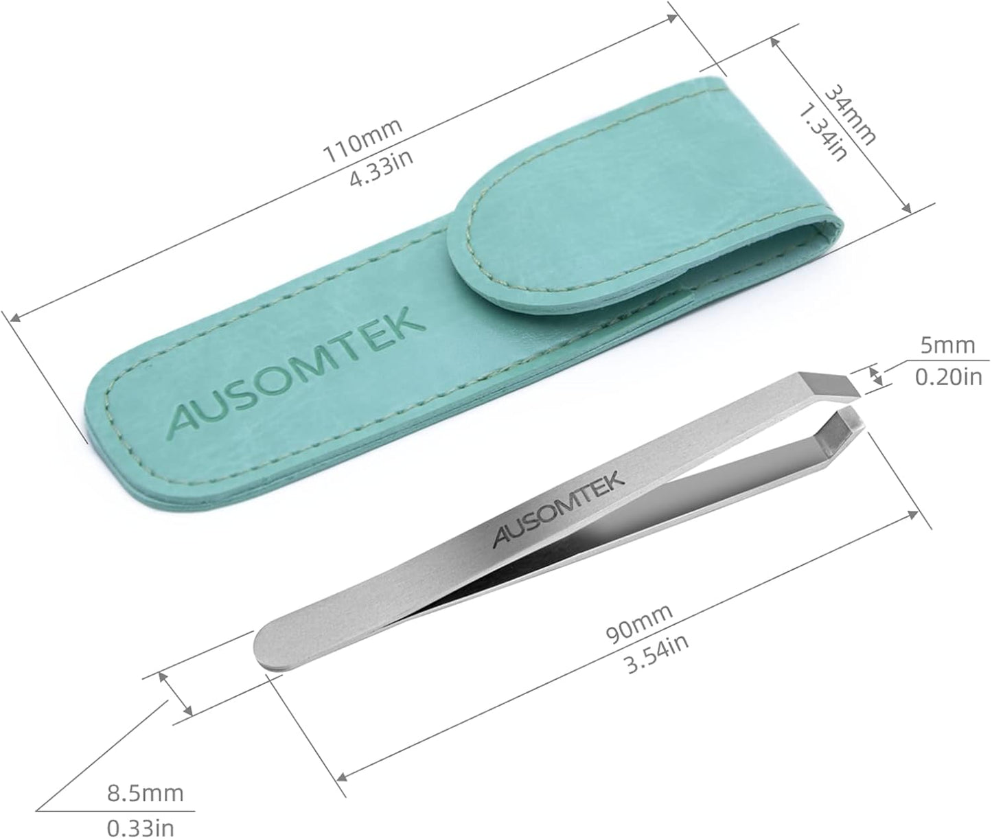 Beard Tweezers, White Hair Plucking Tweezers, Stainless Steel, Fine Hair Removal Tweezers, Eyebrows Shaping Tool, 5mm Tip, Cyan PU Case 1Pack, Silver, 1.0 Count, (BRTW-SSS-96WDQP)