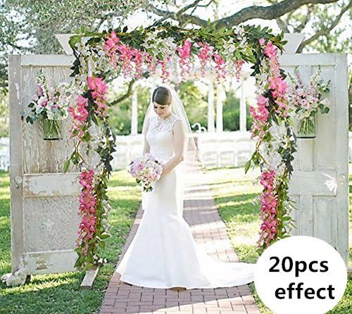 DearHouse 4Pcs 6.6Ft/Piece Artificial Flowers Silk Wisteria Garland Artificial Wisteria Vine Rattan Silk Hanging Flower for Home Garden Outdoor Ceremony Wedding Arch Floral Decor(Pink)