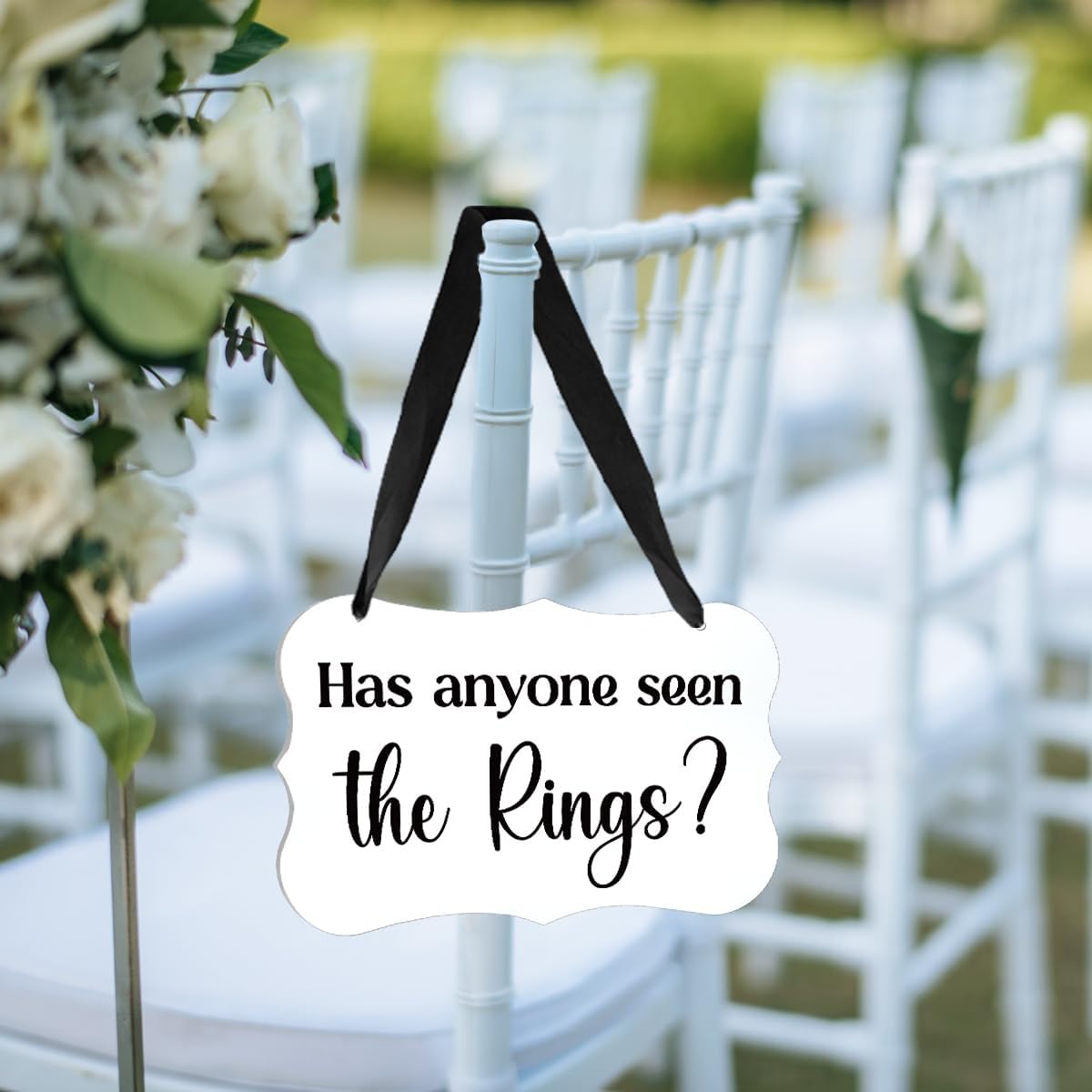 Acrylic Wedding Sign, Ring Bearer Sign, for Rustic Wedding Decor Signs, Acrylic Wall Art With Ribbon for Chairs Weddings Decoration and Event Party - Has Anyone Seen The Rings (White)