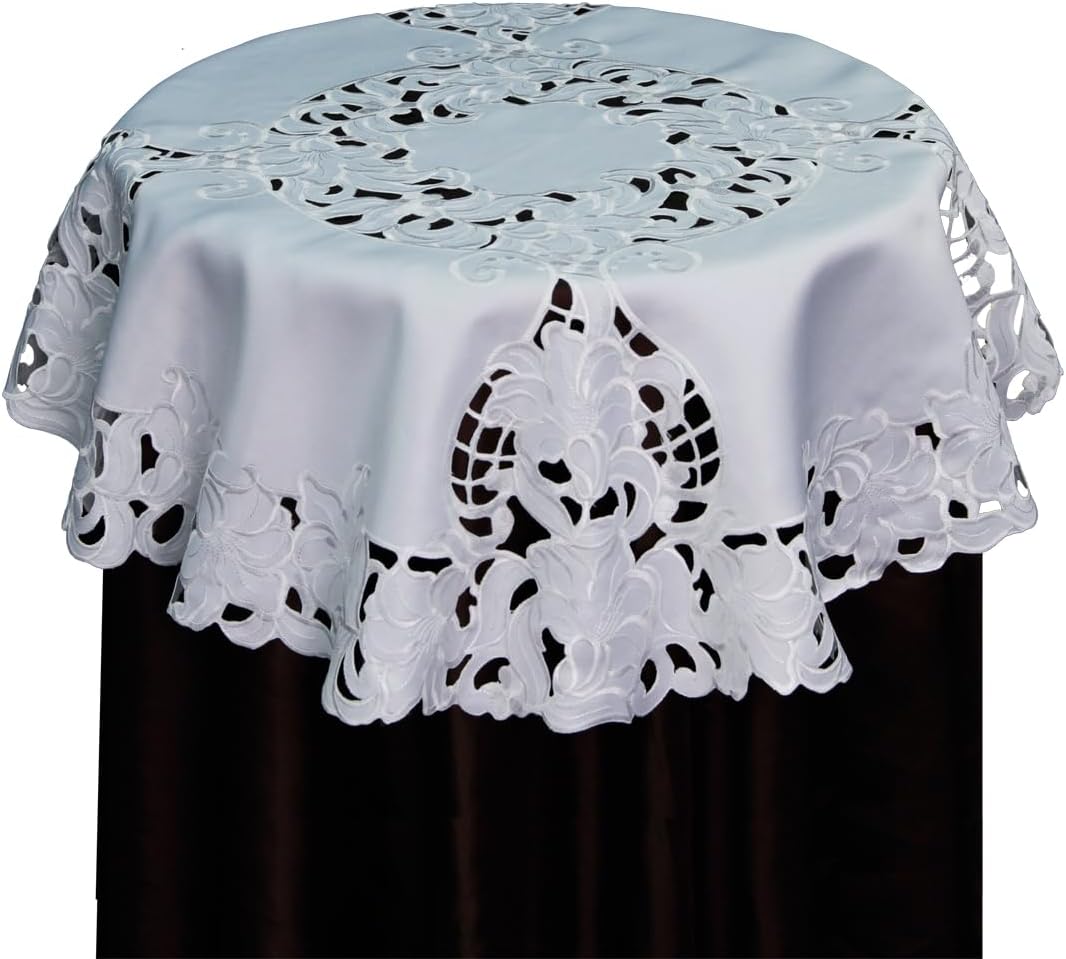 Creative Linens Embroidered Floral Tablecloth 33" Round White Topper