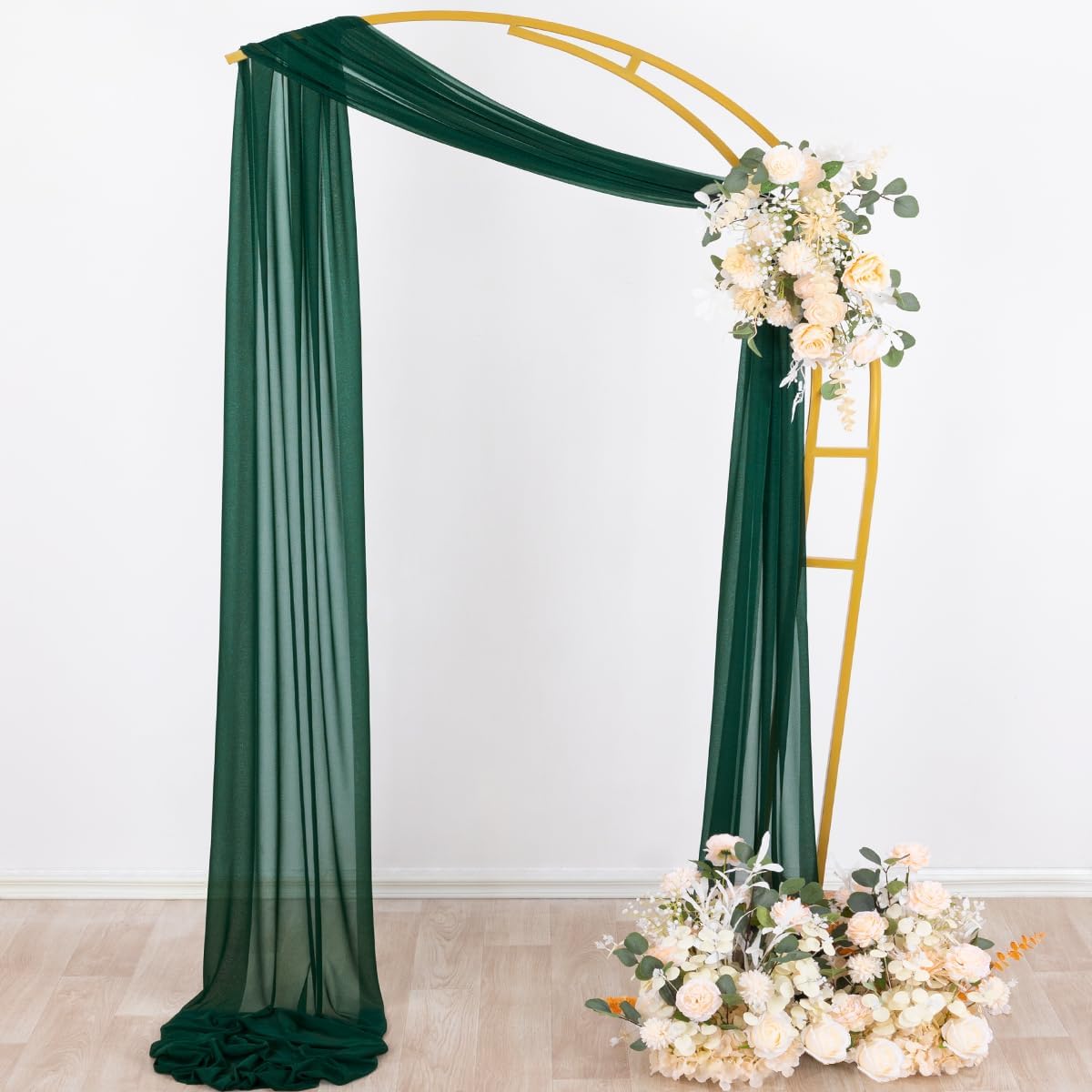 Socomi Wedding Arch Draping Fabric 29" x 20Ft 2 Panels Emerald Green Sheer Outdoor Curtain Drapes Extra Long for Bridal Baby Shower Ceremony Birthday Party Decor