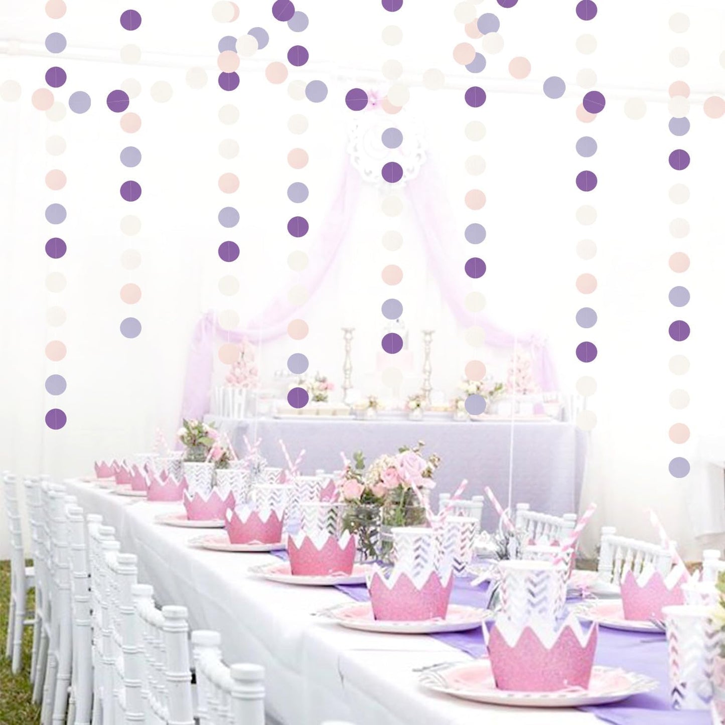 Purple-White Pink Birthday Party-Decorations Streamers - 52FT Girl Women Hanging Paper Garland Banner,Baby Bridal Shower Engagement Wedding Anniversary Bachelorette Backdrop Decor Hugtmr