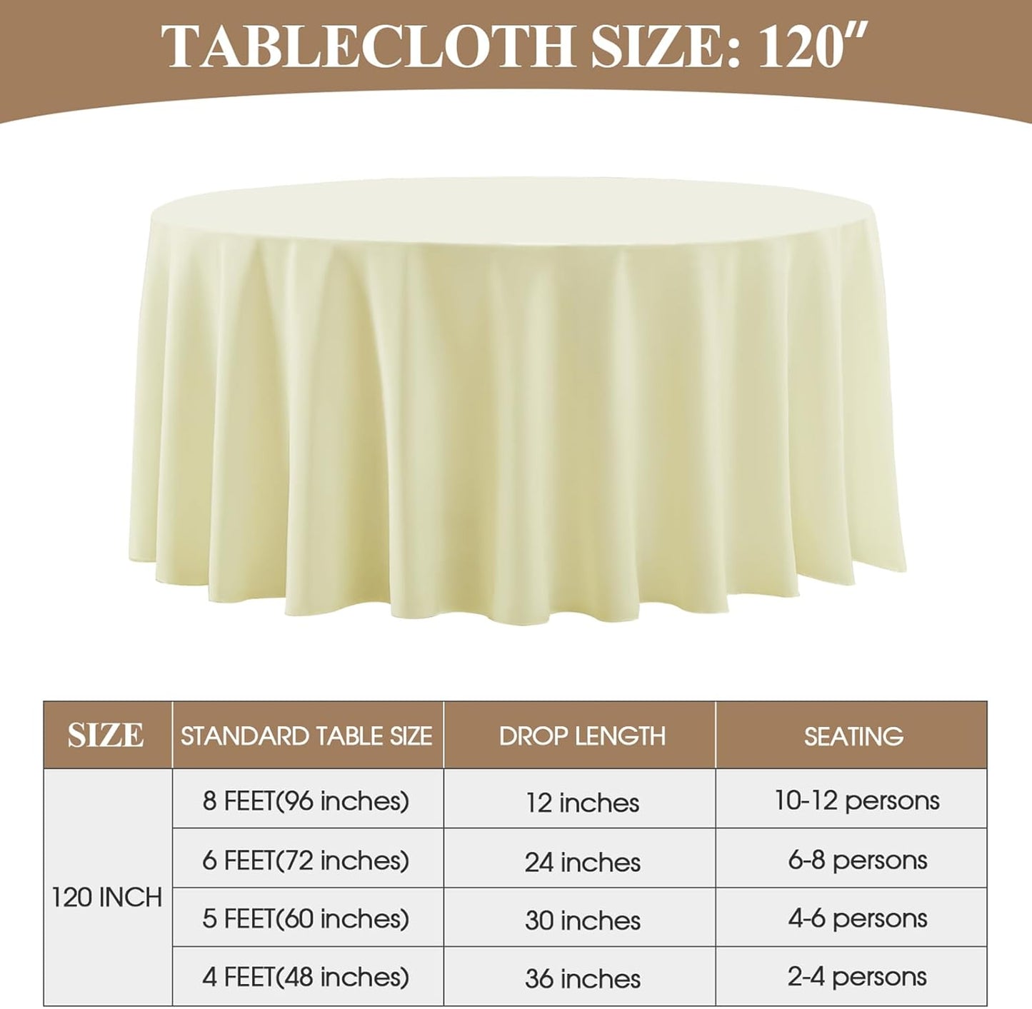 Round Tablecloth 120 Inch Tablecloth 6 Pack Ivory Table Cloths Washable Decorative Polyester TableClothes Cover for Dining Table Banquets Buffet Parties and Wedding