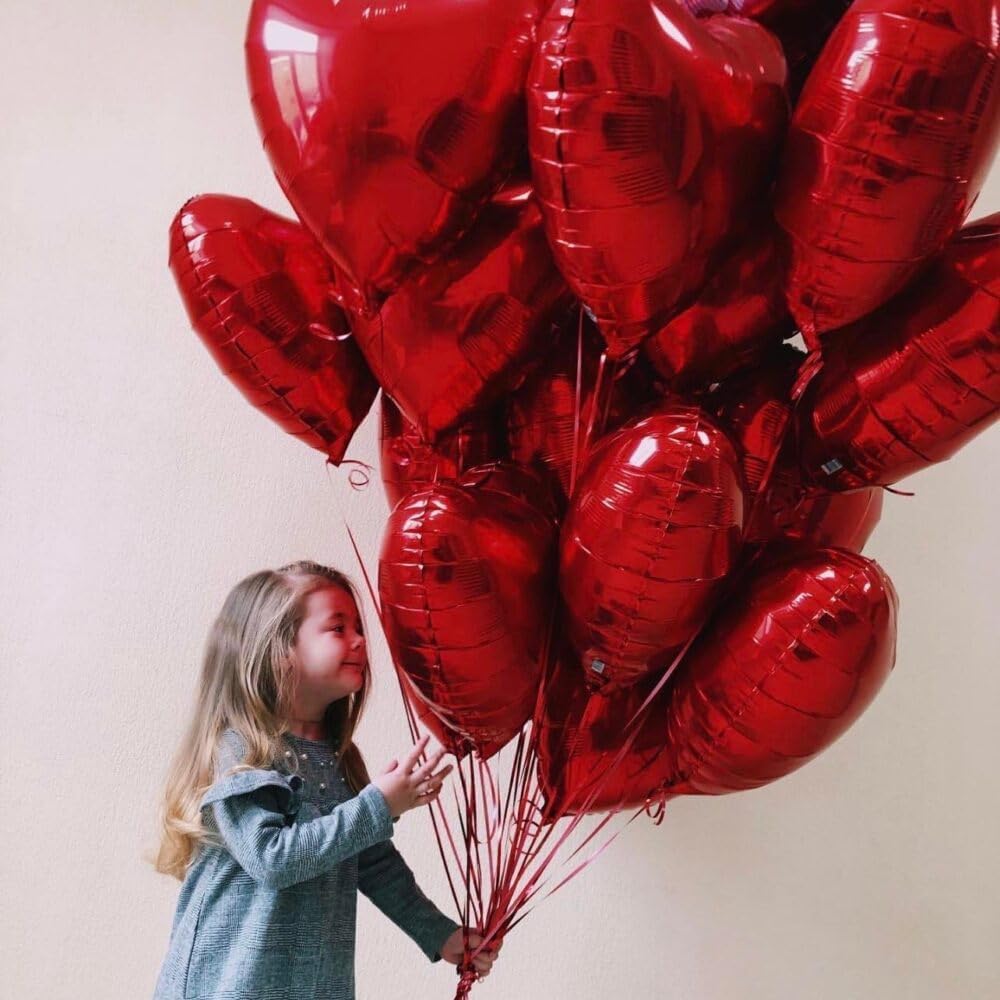 20 pcs Red Heart Balloons, 18 inch Heart Shaped Balloon foil Love Balloon for Wedding Decoration Party Balloon Valentine Birthday