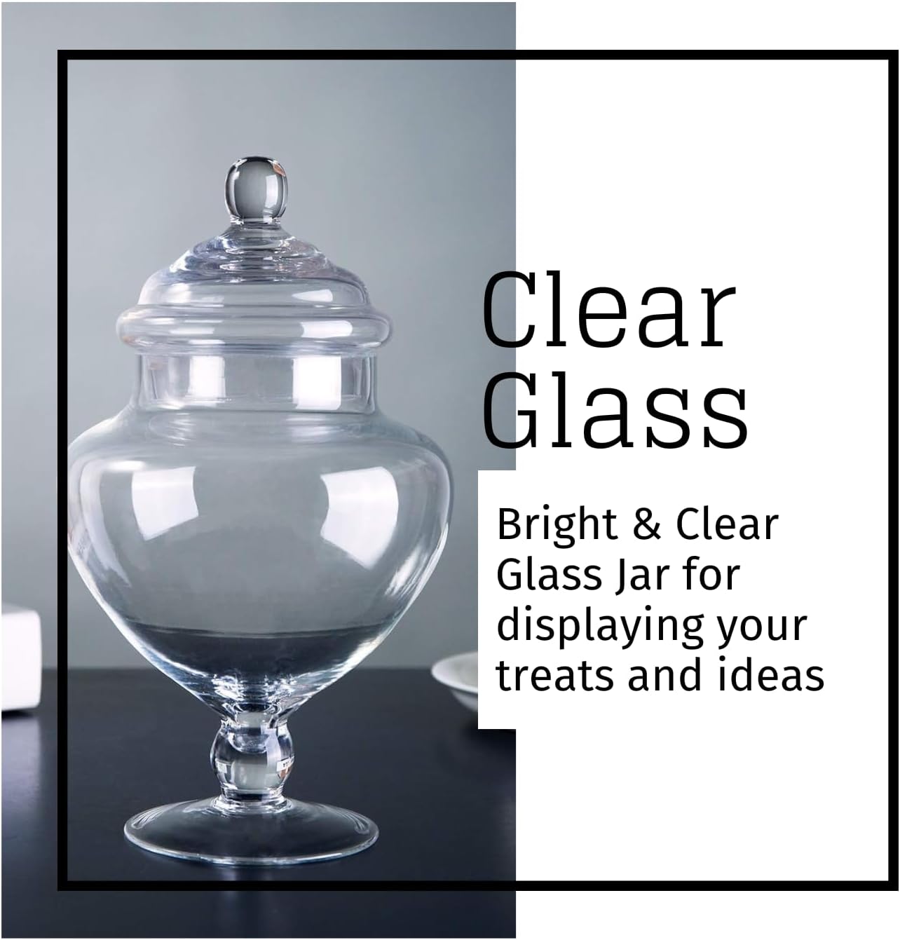 Diamond Star Clear Glass Apothecary Jars, Heart Shape Small Candy Buffet Display Elegant Storage Jar, Decorative Party Wedding Candy Organizer Canisters Xmas Gift (H: 9", D: 5"; 28 FL.OZ)