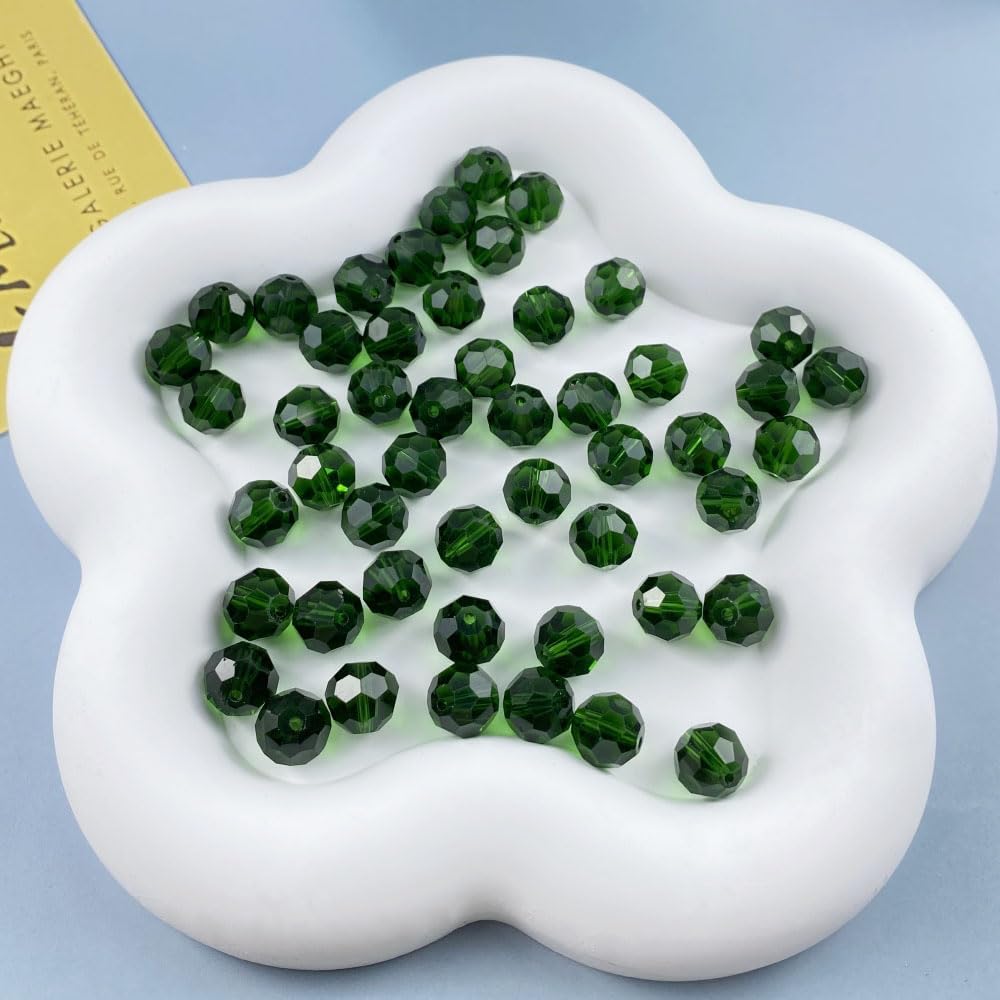 100 PCS 8mm Crystal Glass Beads Round Multiple Faceted Loose Spacer Glass Beads for DIY Handcrafte Bracelet Necklace Earring Jewelry Making(Emerald)