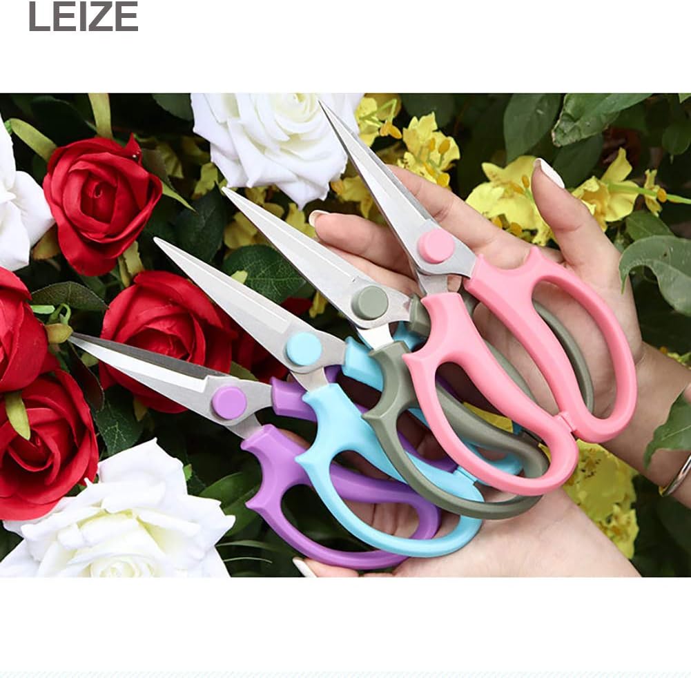 Leize Flower Scissors, Premium Thickened Stainless Steel Floral Shears, Strong Pruner for Flowers, Branches and Leaves (Pink Slender)