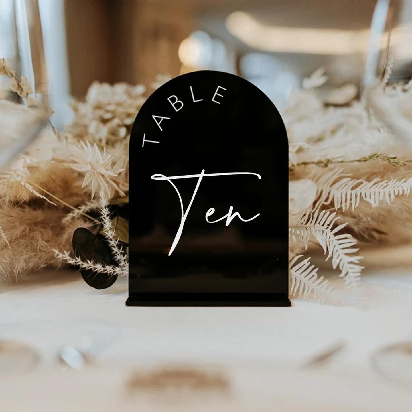 Black Arched Wedding Table Numbers with Stands 1-10, 5x7 Inch Black Acrylic Arch Sign with Holder, Table Number 1-10, 5"x7")