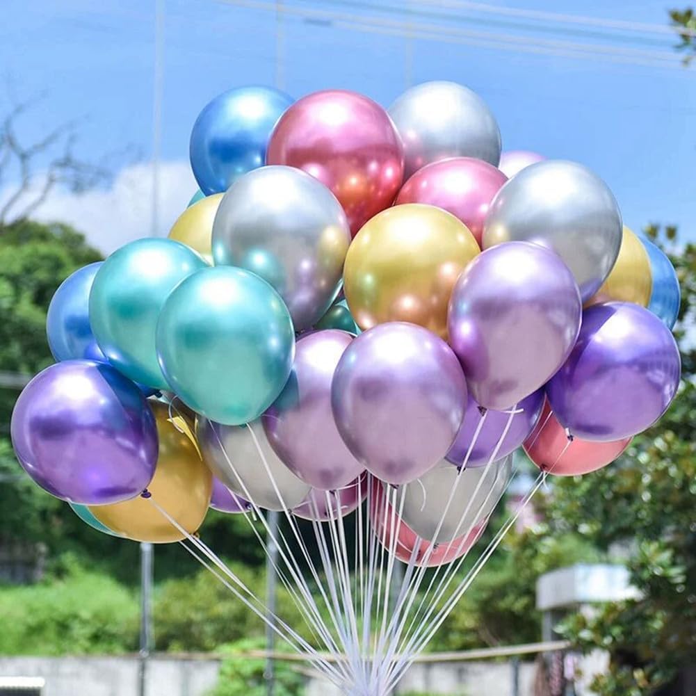 300 Pack Metallic Balloons 12 Inch Chrome Shiny Assorted Colors Latex Rainbow Bulk Balloon 12 Kinds Colorful for Birthday Wedding Bridal Baby Shower Supplies Party Decorations