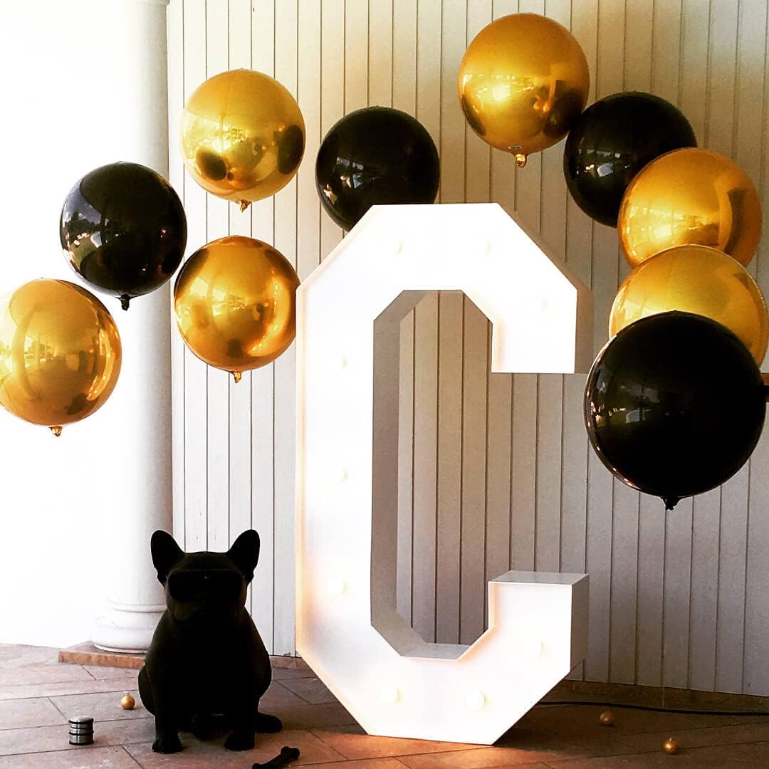 6 Pack Black 22 Inch 4D Foil Balloons Big 360 Degree Round Sephere Mylar Balloons Mirror Finish Metallic Balloons for Wedding,Birthday,Bachelorette,Baby Shower Decorations Party Supplies