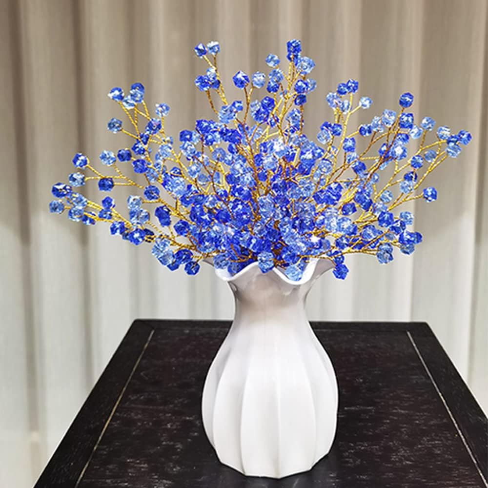 16PCS Crystal Artificial Flowers Bouquets Handmade Acrylic Flower Branches Fake Beaded Baby Breath Floral Crafts for Wedding Party Home Decor