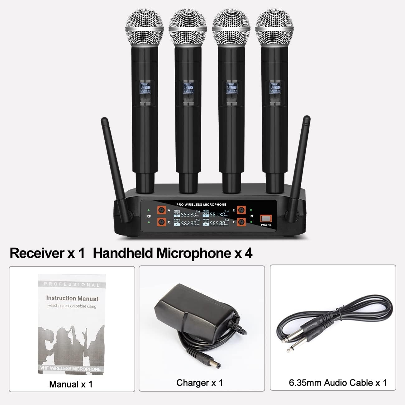 Depusheng DX4 Wireless Microphone, Professional 4 Channels Karaoke Handheld System for Home Karaoke, Meeting, Party, Church, DJ, Wedding, Home KTV Set