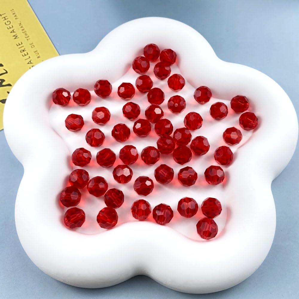 100 PCS 8mm Crystal Glass Beads Round Multiple Faceted Loose Spacer Glass Beads for DIY Handcrafte Bracelet Necklace Earring Jewelry Making(Red)