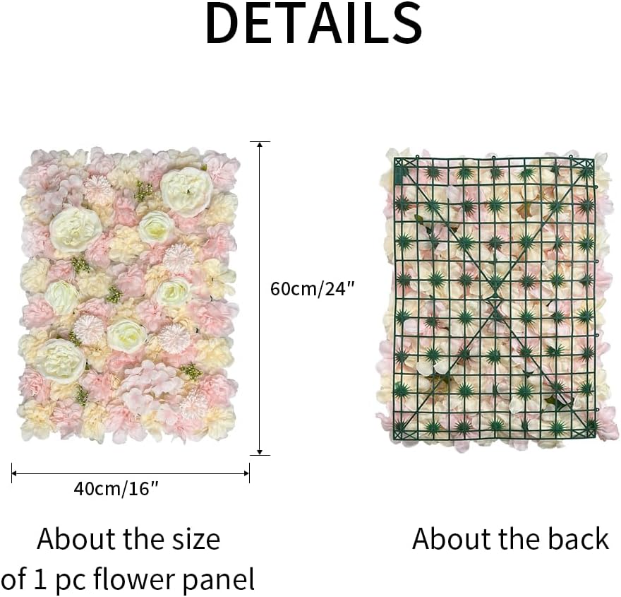 Artificial 3D Flower Wall Panel for Backdrop 24x16 inches 12 Pcs Light Pink Faux Roses Artificial Flower Backdrop for Wedding Party Bridal Baby Shower Decor