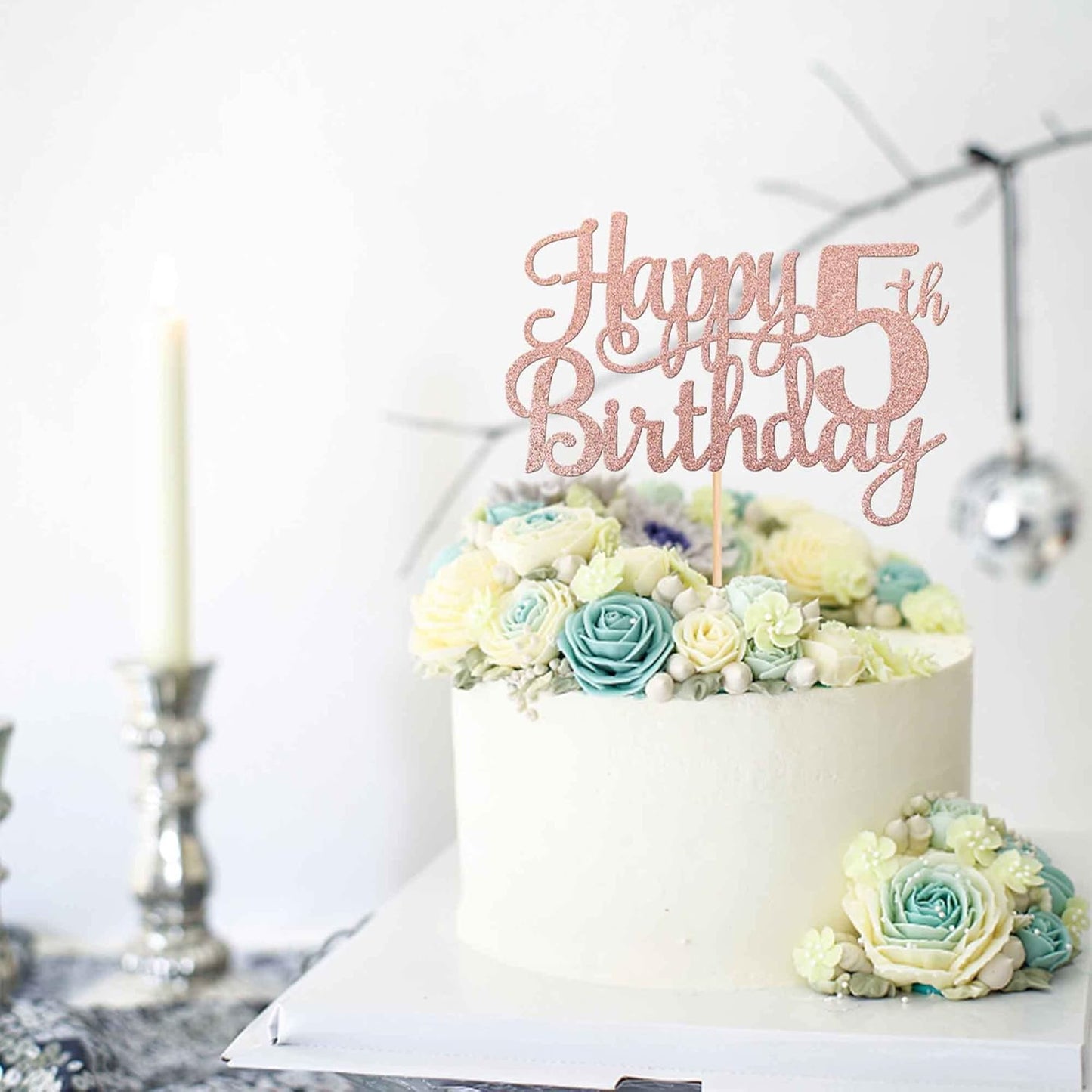 1 PCS Happy 5th Birthday Cake Topper Glitter Cheers to 5 Years Cake Pick Number 5 Fabulous Cake Decoration for 5th Birthday Theme Party Decorations Supplies Rose Gold