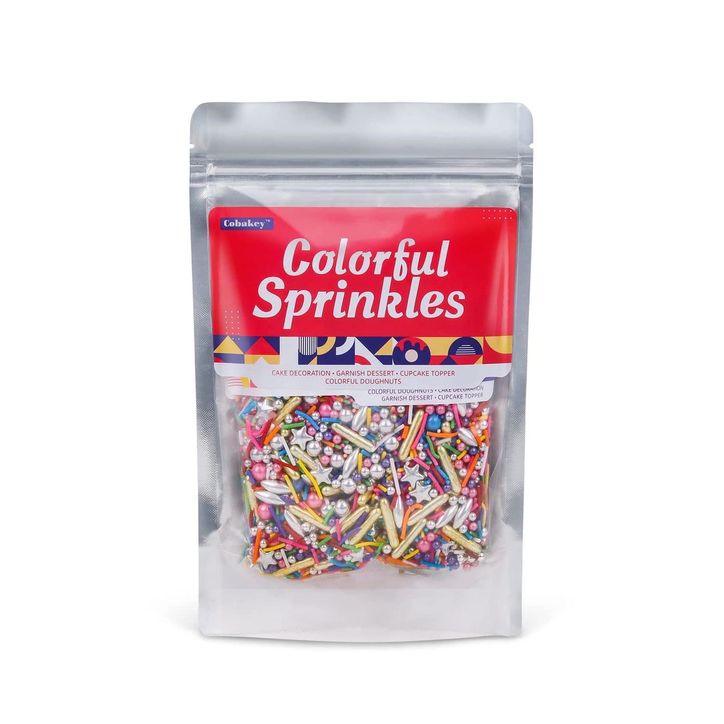 Rainbow Sprinkles for Cake Decorating - Metallic Gold Sprinkles Silver Star, Colorful Jimmies, Sugar Pearl, Cupcakes Topper, Ice Cream, Cookie Decorations for Christmas Birthday Party