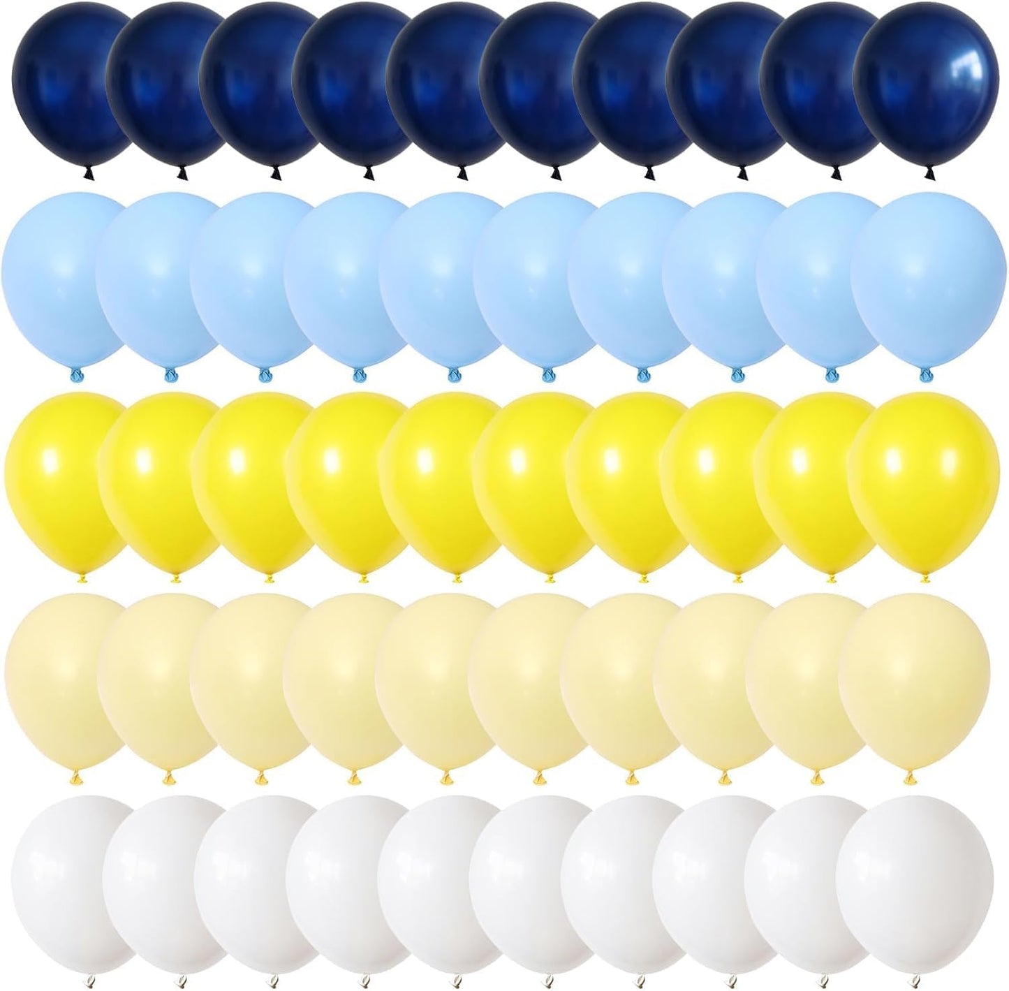 Blue Yellow Balloons Set, 60PCS Navy Blue Matte Yellow White Party Balloons, Pastel Blues Yellows and White Latex Helium Balloon for Boys Birthday Baby Shower Graduation Truck Office Party Decorations