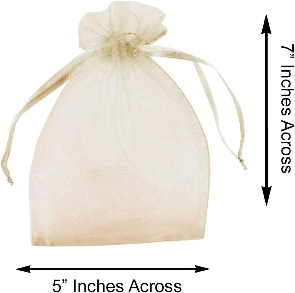 Super Z Outlet 100 Pack 5x7 Inch Mini Sheer Drawstring Organza Transparent Bags Jewelry Sack Pouches for Wedding, Party Decorations, Arts & Crafts Gifts (Ivory)