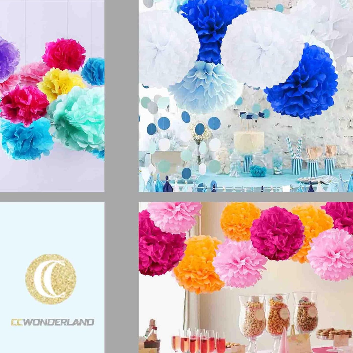 Rose Gold Tissue Paper Pom Poms-Blush Pink Tissue Paper Flowers-Wall Hanging Decorations for Bachelorette, Neutral,Bridal,Boho Wedding Baby Shower Decorations- Size of 8in,10in, 12in, Pack of 12