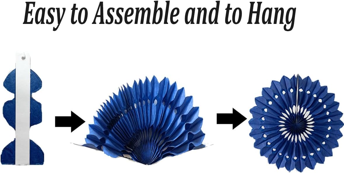 15pcs 6'' 8'' 10'' Royal Blue Paper Fans Decorations Round Tissue Paper Fans Hanging Paper Fans Set Party Paper Honeycomb Fans Decorations for Party Birthday Wedding Events