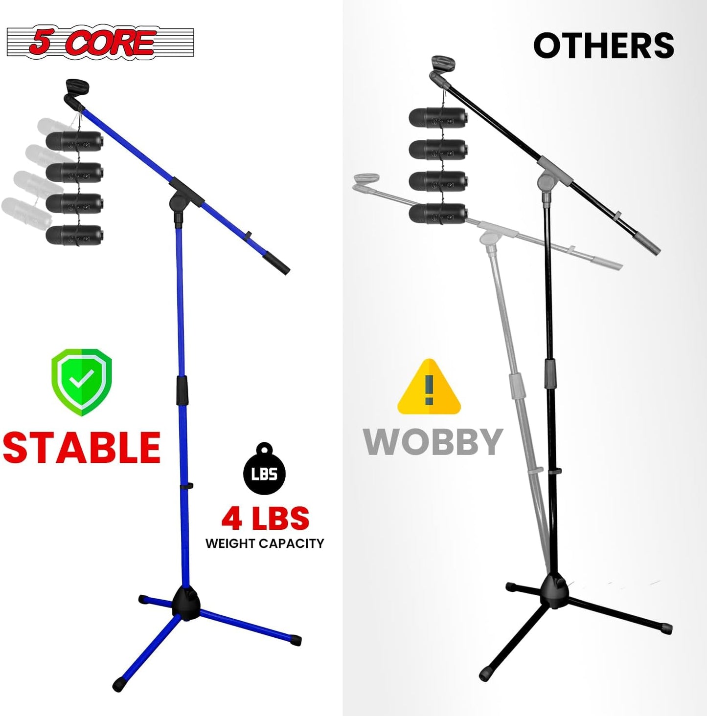 5 Core Tripod Mic Stand Floor Adjustable 18 to 72 Inches Sturdy Boom Arm Holder Microphone Stands Pedestal Para Microfono for Singing - MS 080 SKY D-BLU