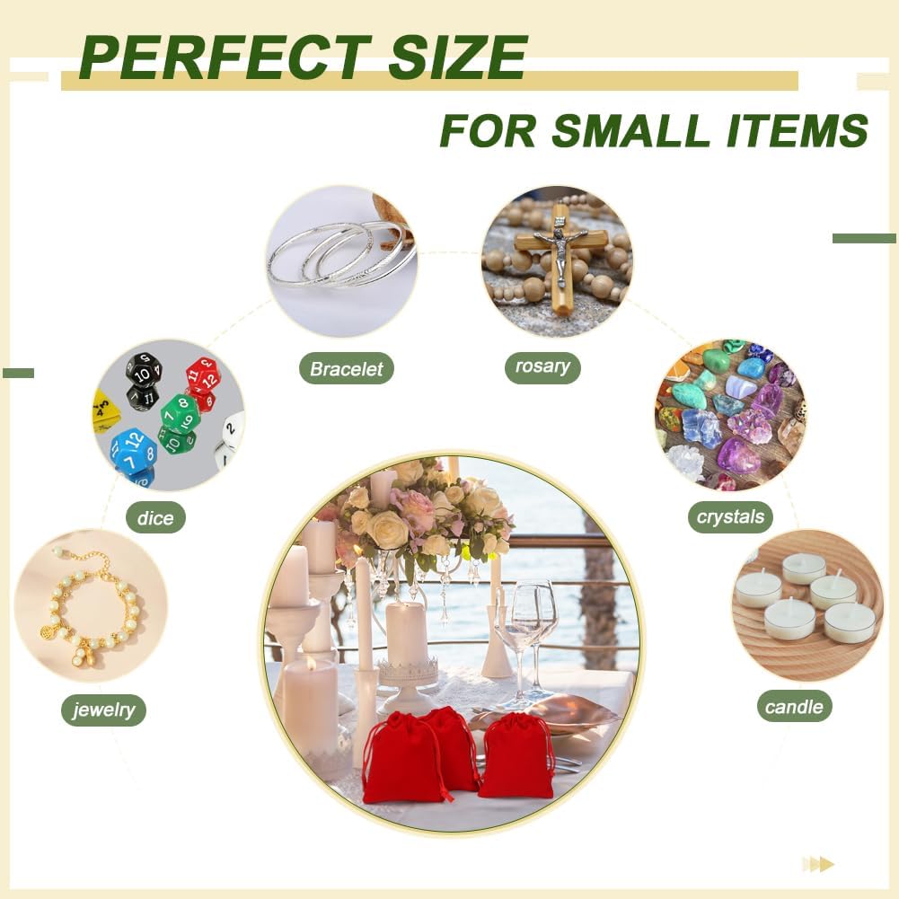 Shintop 50pcs Little velvet bags, 3x4inch Red Drawstring Gift Bags Small Jewelry pouches Coin Purse for Christmas Small Business Party Favor