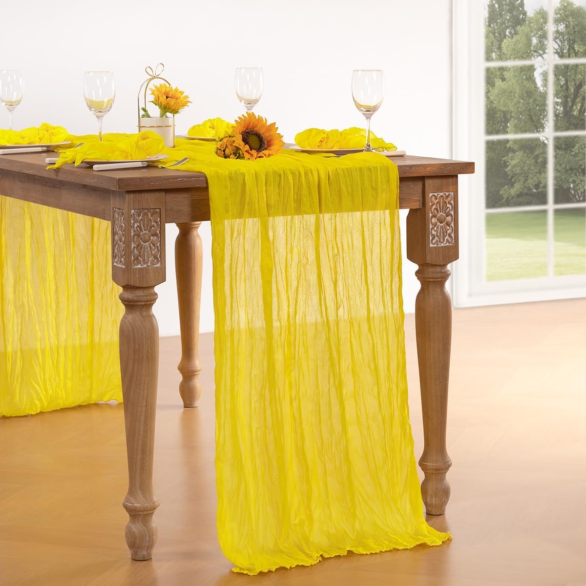 Lemon Yellow Cheesecloth Table Runner 4 Pack Fall Table Runners Boho Gauze 120 Inches Yellow Cheese Cloth Fall Table Decorations for Thanksgiving Wedding Bridal Baby Shower Parties Decor